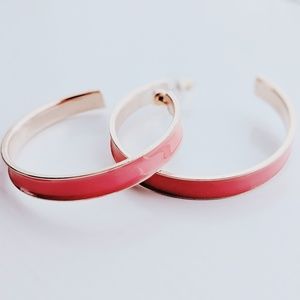 Vintage Y2K Barbiecore / Indie Sleaze Hot Pink Enamel 2" Gold Hoop Earrings